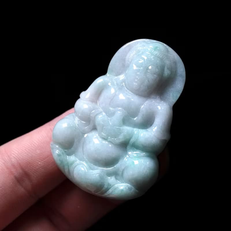 【保平安】飄綠花翡翠寶瓶觀音菩薩 | 天然緬甸玉翡翠A貨 | 送禮