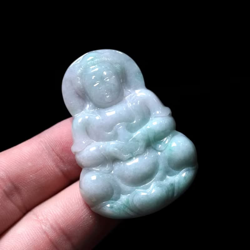 【保平安】飄綠花翡翠寶瓶觀音菩薩 | 天然緬甸玉翡翠A貨 | 送禮