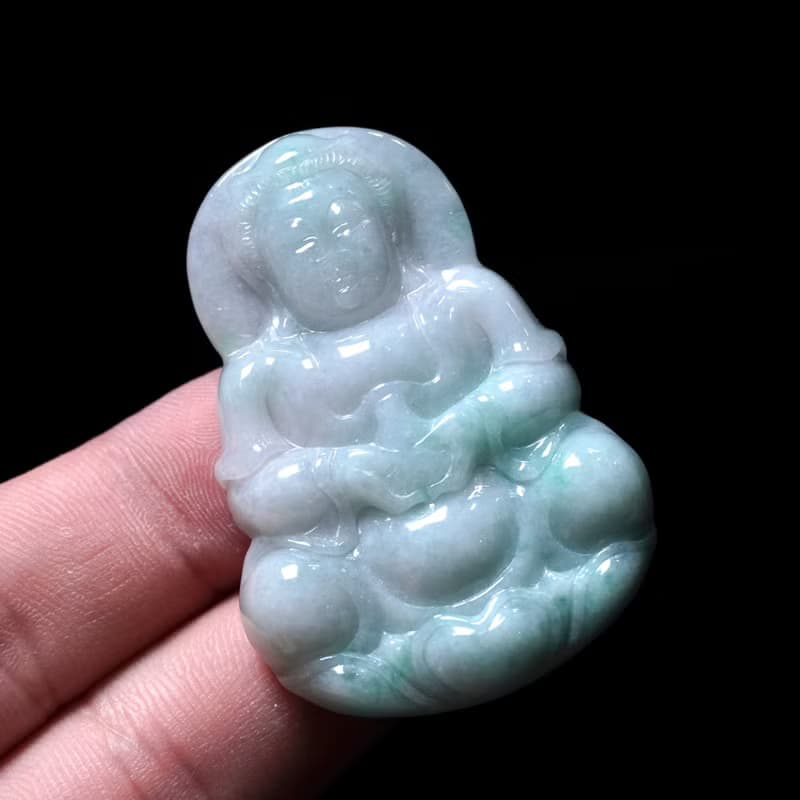 【保平安】飄綠花翡翠寶瓶觀音菩薩 | 天然緬甸玉翡翠A貨 | 送禮