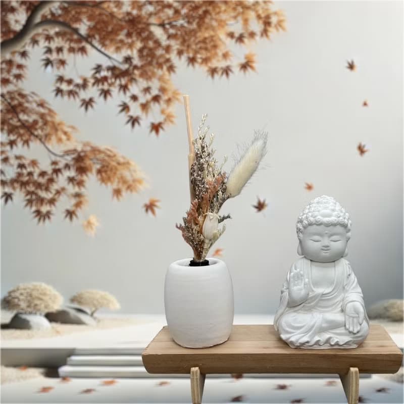 文青簡約風 淨念吉祥之向德小佛 原木底座系列 搭配永生花瓶