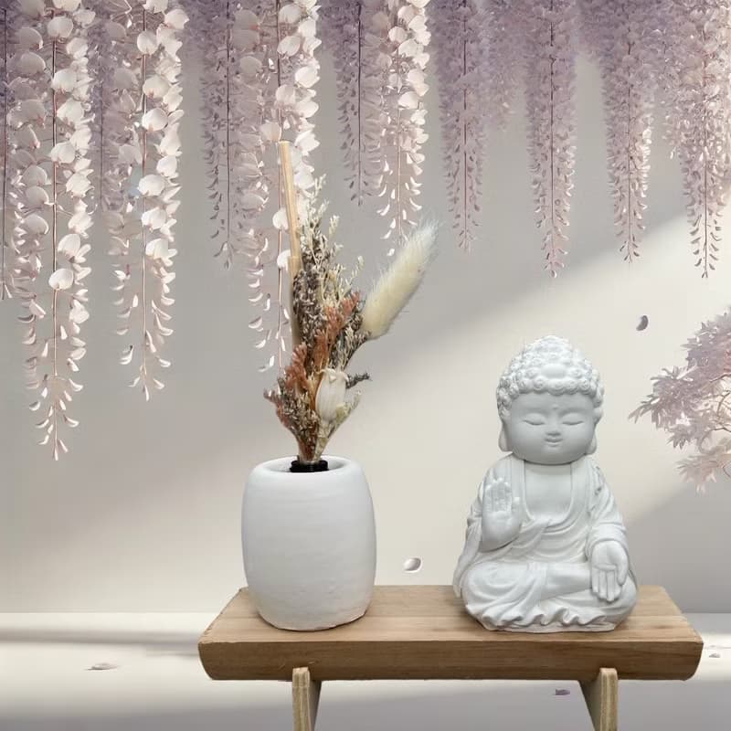 文青簡約風 淨念吉祥之向德小佛 原木底座系列 搭配永生花瓶