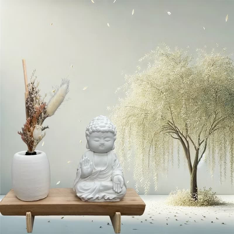 文青簡約風 淨念吉祥之向德小佛 原木底座系列 搭配永生花瓶