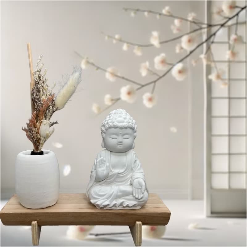 文青簡約風 淨念吉祥之向德小佛 原木底座系列 搭配永生花瓶