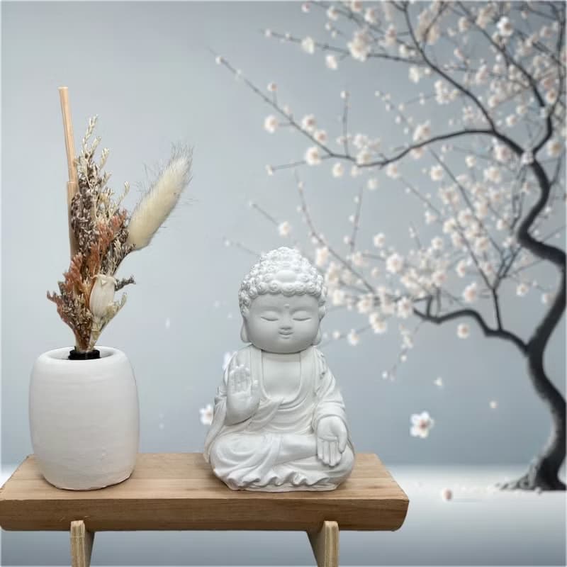 文青簡約風 淨念吉祥之向德小佛 原木底座系列 搭配永生花瓶