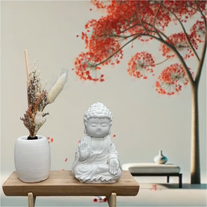 文青簡約風 淨念吉祥之向德小佛 原木底座系列 搭配永生花瓶