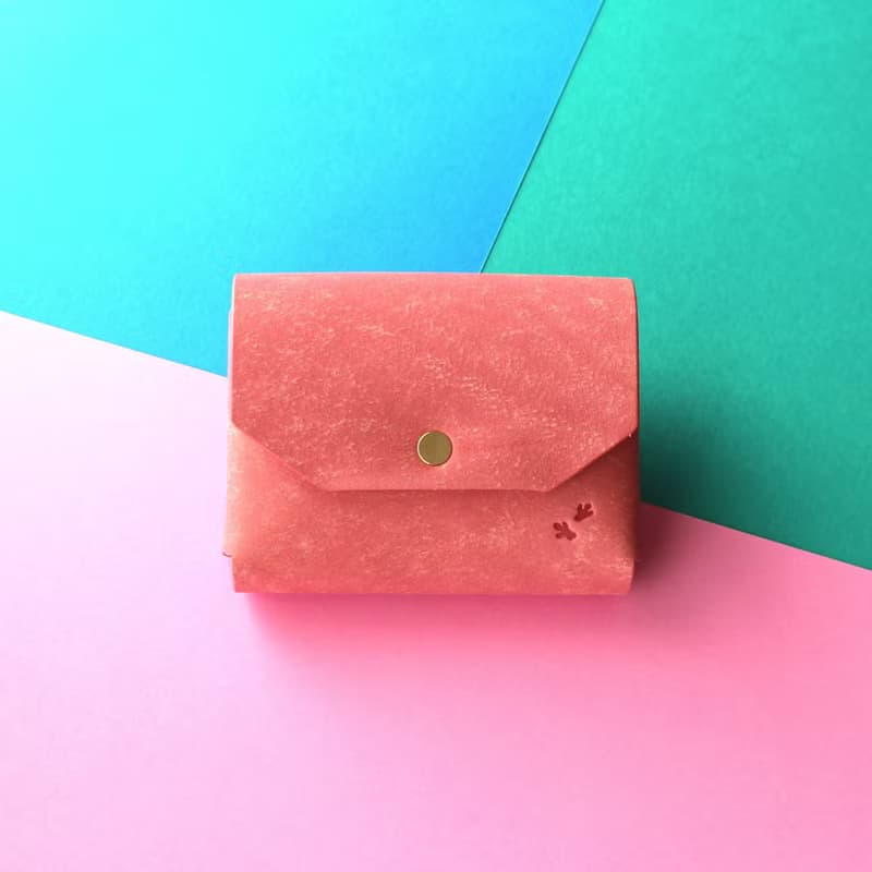 カピバラデザインのコンパクト財布　ピンク×ブルー×ターコイズ  皮夾 牛皮 皮革 錢包 銀包 手作