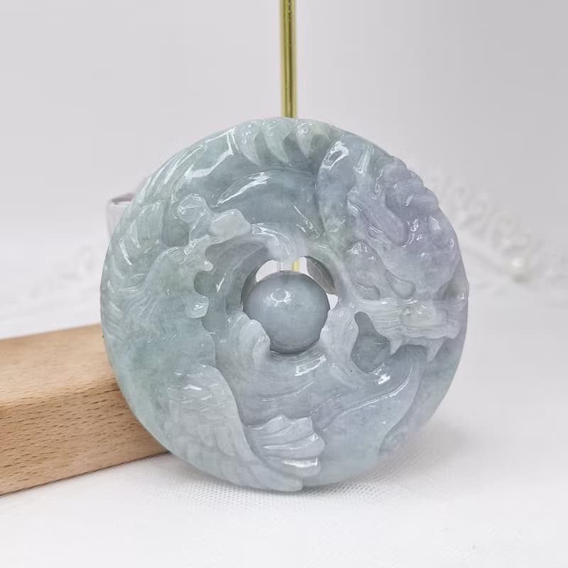 溫潤濃紫羅蘭手工雕刻龍鳳呈祥轉運吊墜 |天然緬甸玉A貨翡翠