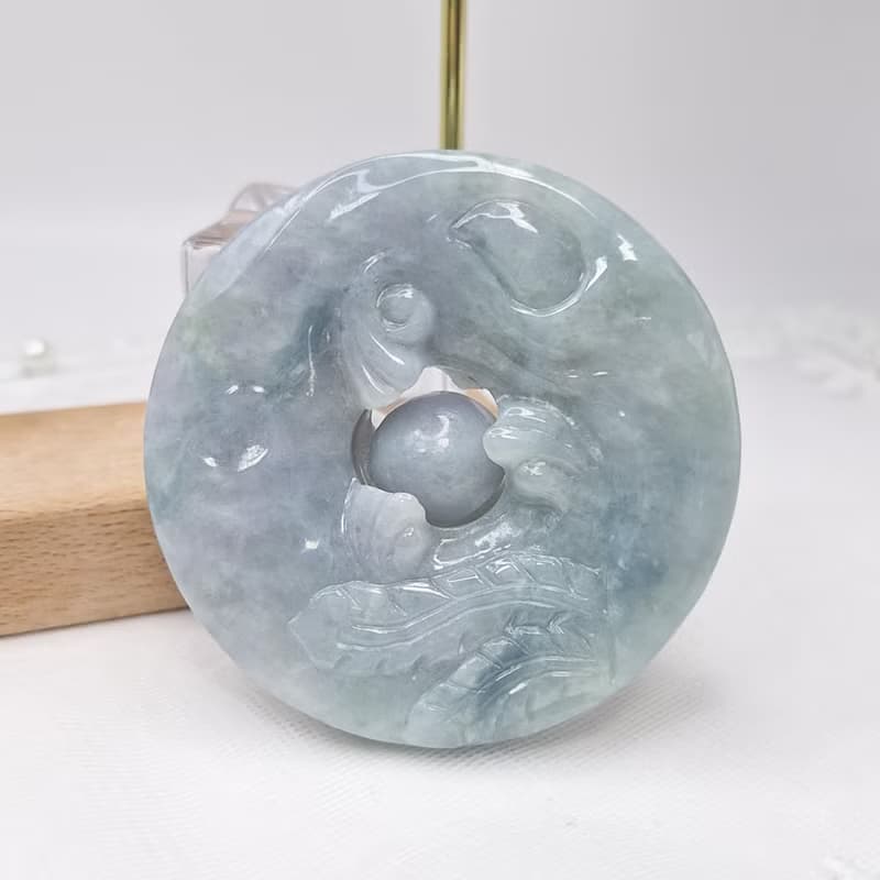 溫潤濃紫羅蘭手工雕刻龍鳳呈祥轉運吊墜 |天然緬甸玉A貨翡翠