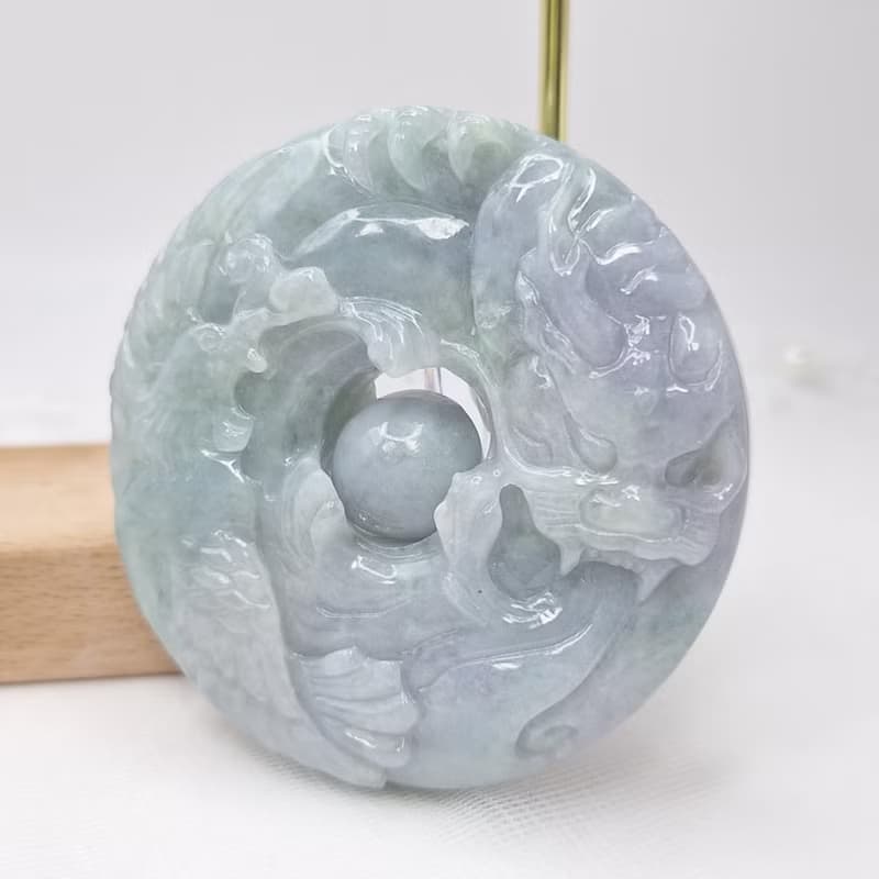 溫潤濃紫羅蘭手工雕刻龍鳳呈祥轉運吊墜 |天然緬甸玉A貨翡翠
