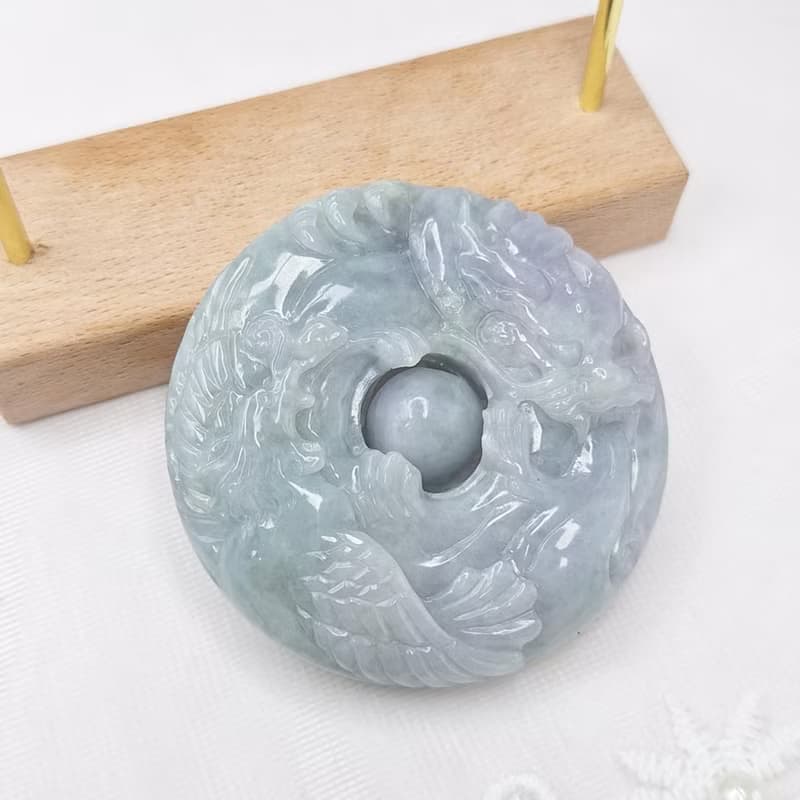 溫潤濃紫羅蘭手工雕刻龍鳳呈祥轉運吊墜 |天然緬甸玉A貨翡翠