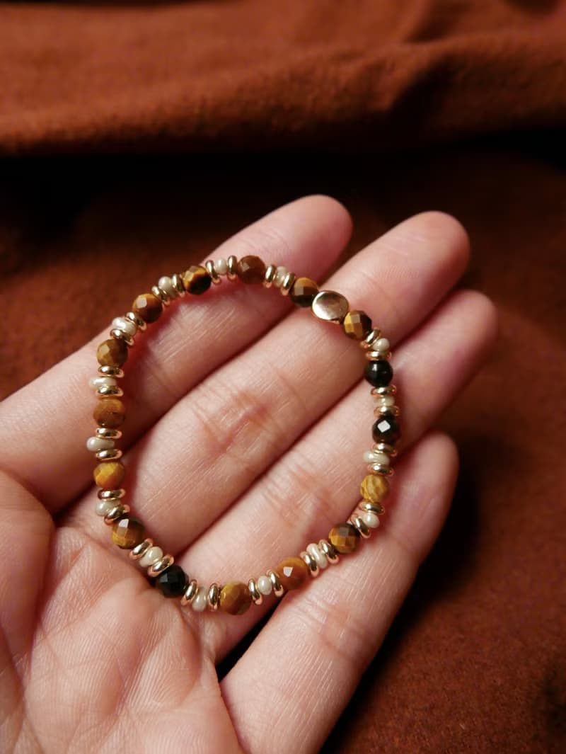 量身訂製/銅鍍金/天然石手串/黃虎眼石
