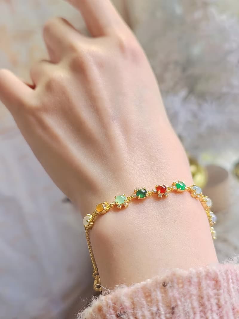 |轉好運•補五行|夢幻馬卡龍彩虹多寶|緬甸A貨翡翠純銀手鏈