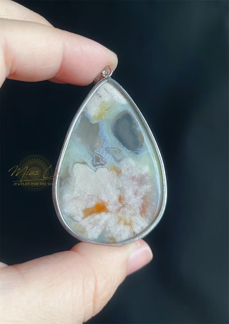 櫻花瑪瑙 菜園子綠 花 牛血紅 S925銀鑲拖 吊墜 禮物 項鍊