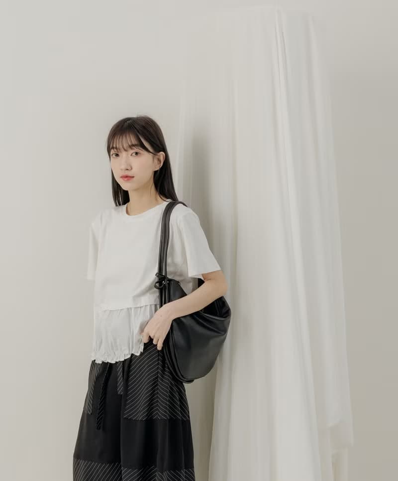 supportingrole 真皮優雅柔軟簡約肩背包 黑