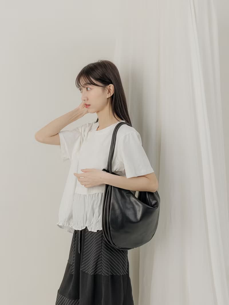 supportingrole 真皮優雅柔軟簡約肩背包 黑