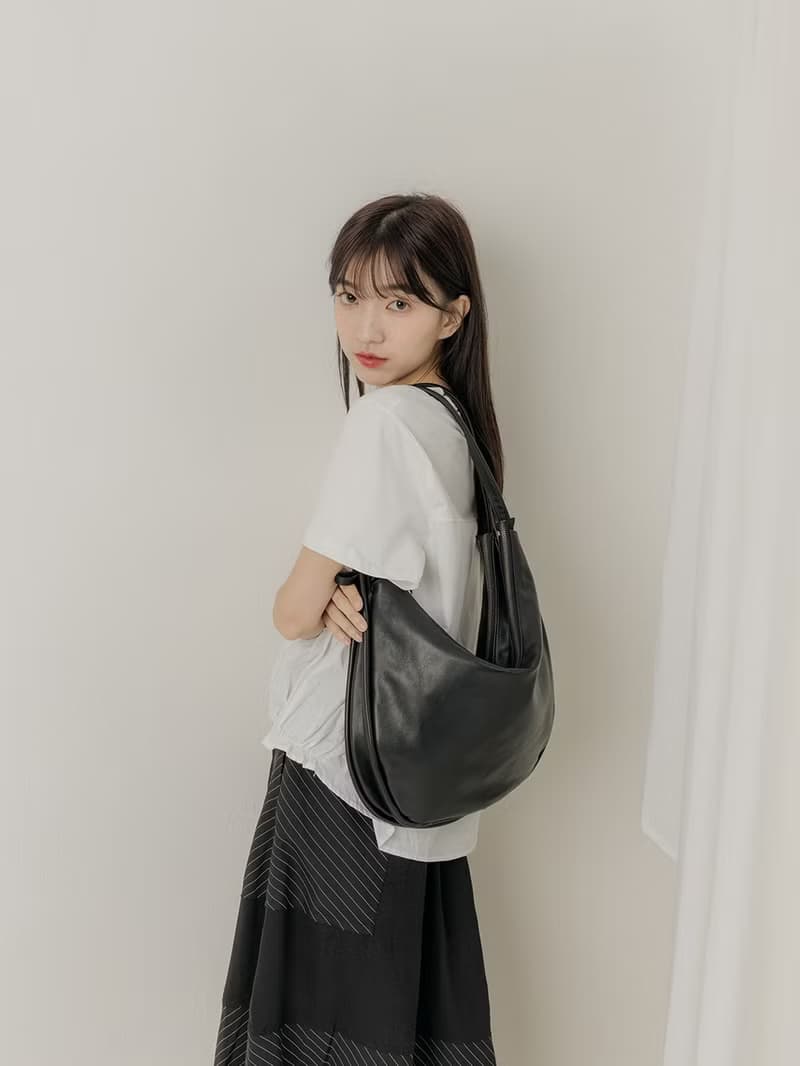 supportingrole 真皮優雅柔軟簡約肩背包 黑