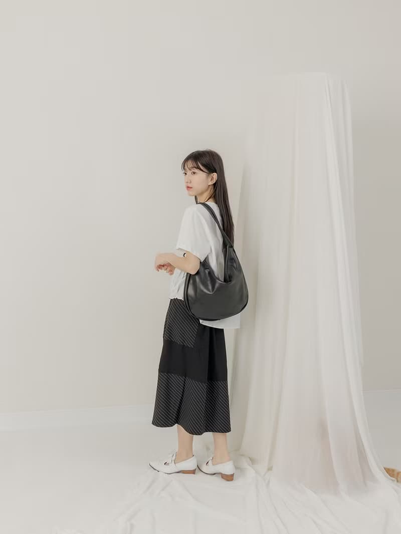 supportingrole 真皮優雅柔軟簡約肩背包 黑