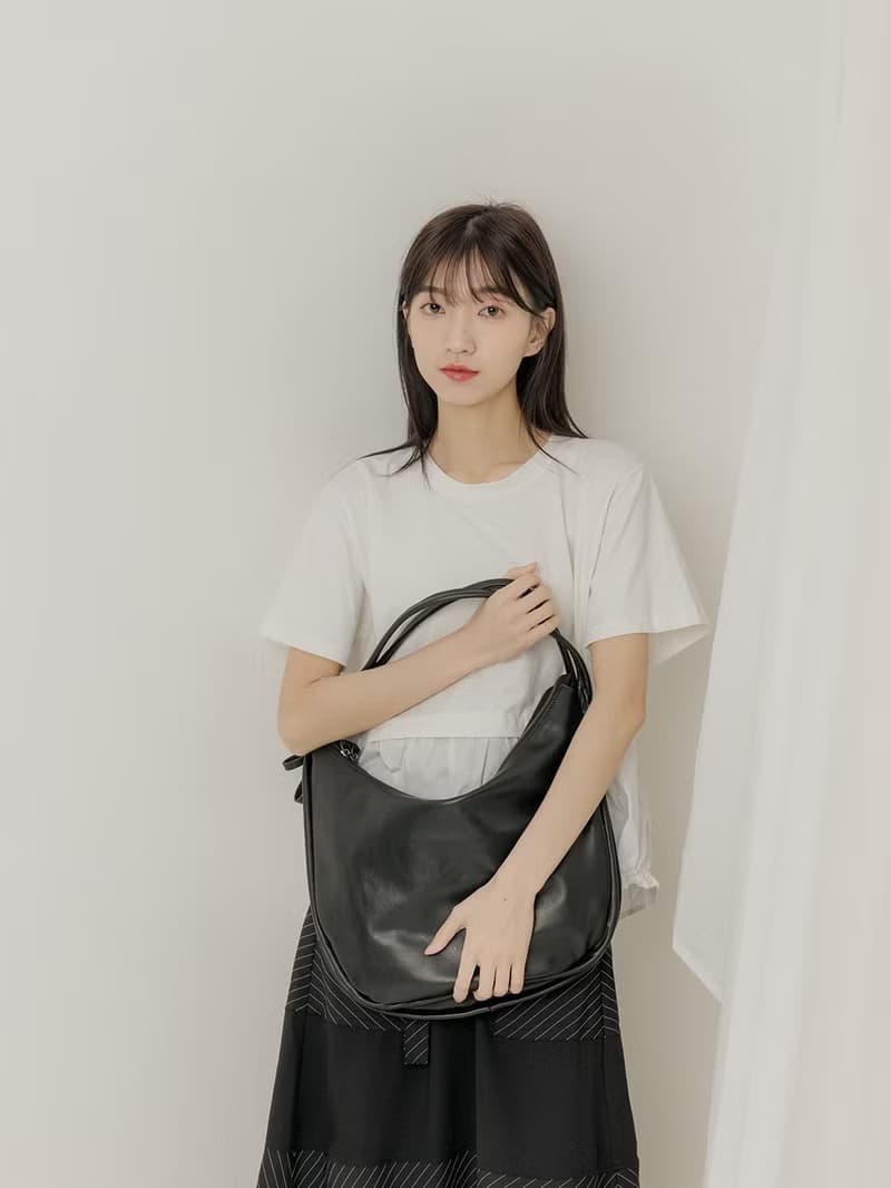 supportingrole 真皮優雅柔軟簡約肩背包 黑
