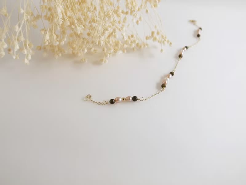 【手鍊】14K 注金 包金  紫珍珠 黑曜石 珍珠手鍊