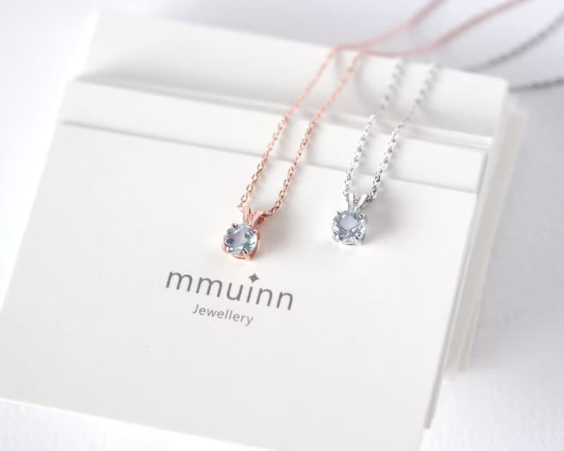 頂級淡色海藍寶6mm純銀鍍玫瑰金項鍊-三月誕生石