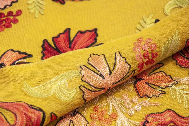 喀什米爾Cashmere 刺繡羊絨圍巾 純羊毛圍巾披巾 戒指絨披肩-花朵