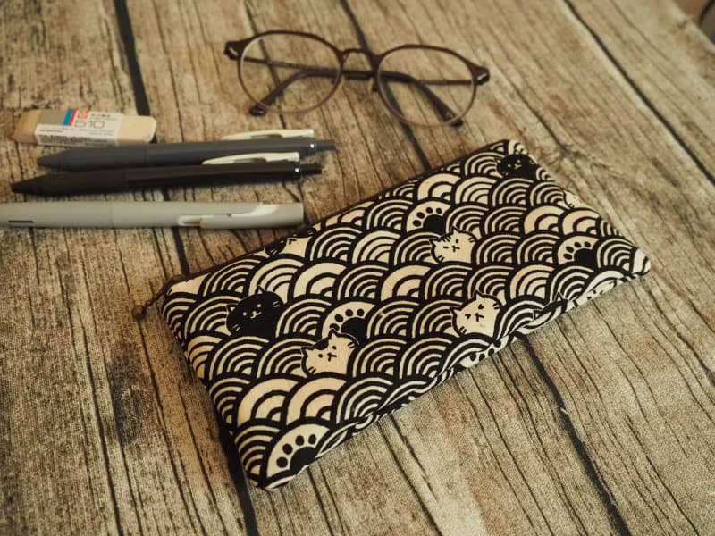 手作和風波浪貓咪圖案 筆袋 眼鏡袋 餐具袋