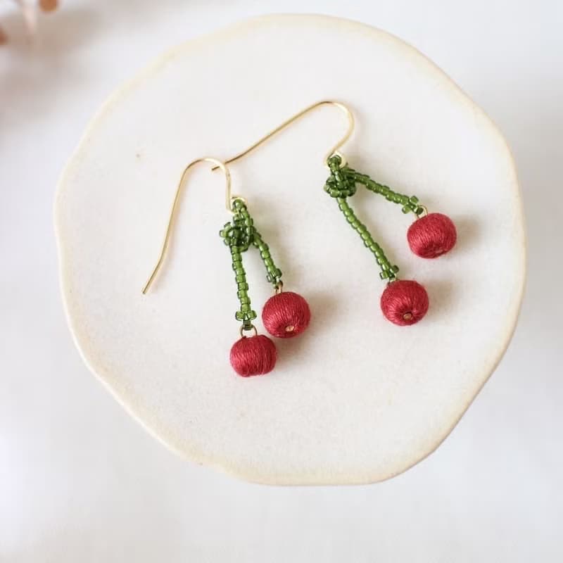 串珠耳飾_櫻桃/棉球/beading earing