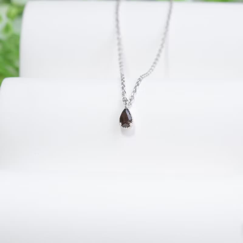 茶晶925純銀水滴爪鑲項鍊