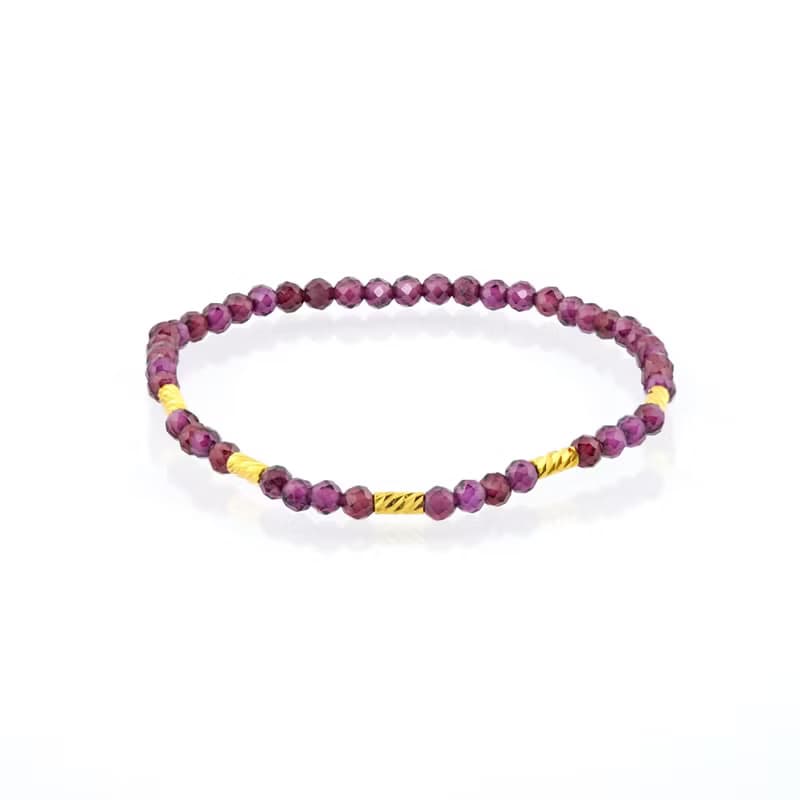 寶麗金珠寶-黃金鑽切管珠紅石榴石造型手鍊