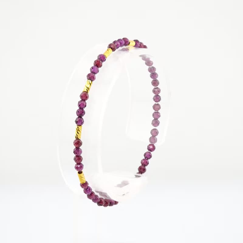 寶麗金珠寶-黃金鑽切管珠紅石榴石造型手鍊