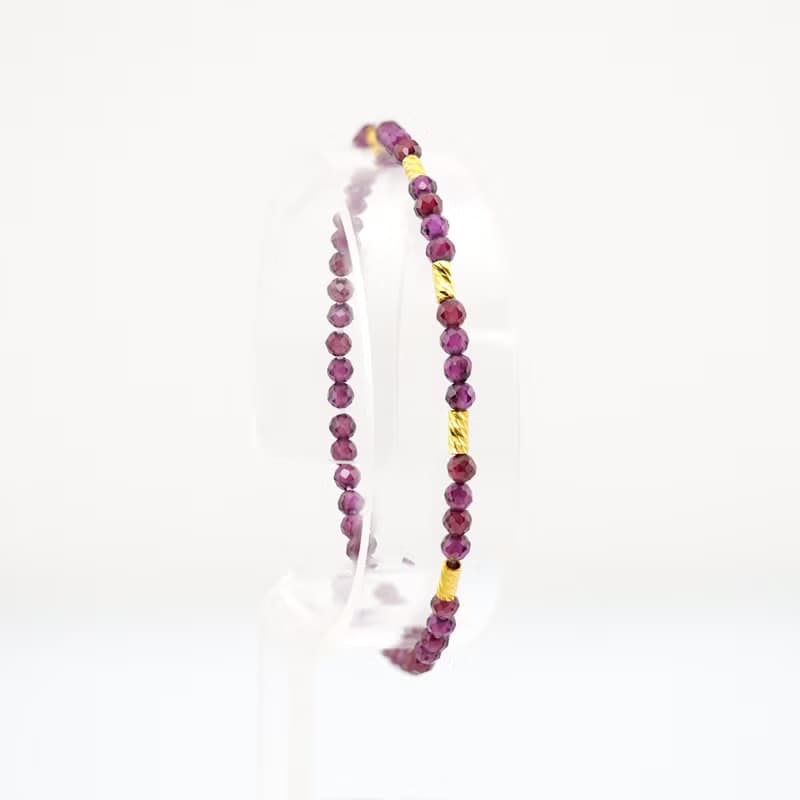 寶麗金珠寶-黃金鑽切管珠紅石榴石造型手鍊