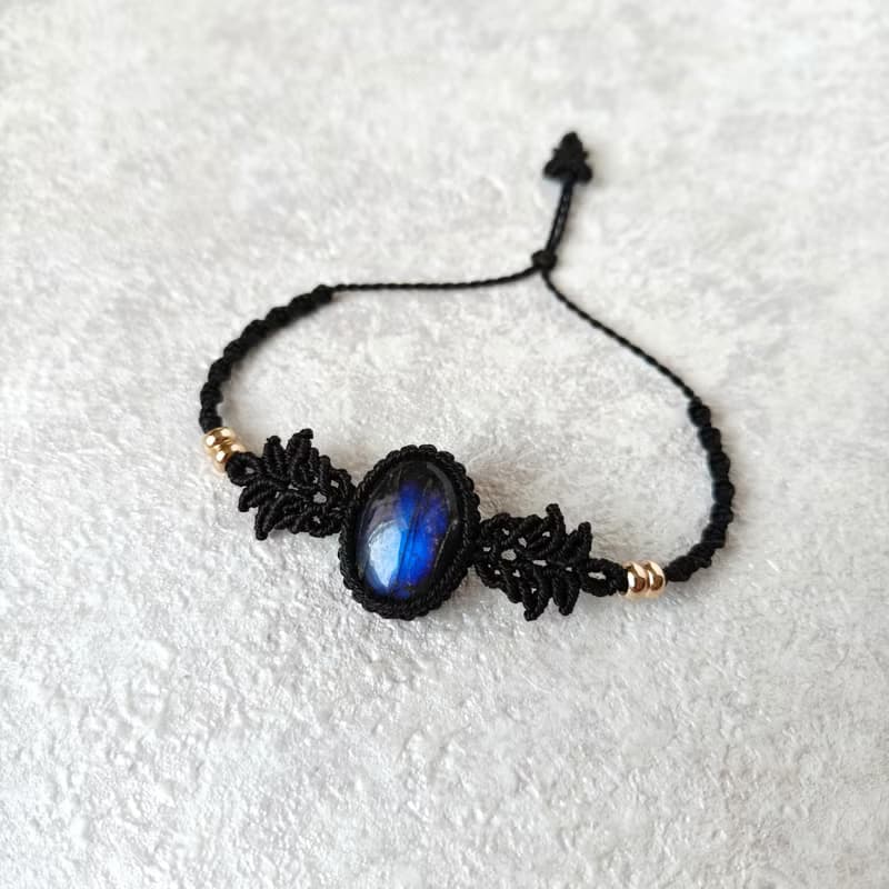 幽藍。拉長石。南美巴西蠟線編織手鍊