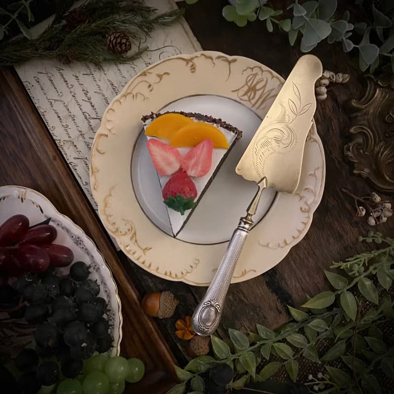 法國Napoléon III時期 訂製款扭索飾紋純銀柄蛋糕鏟