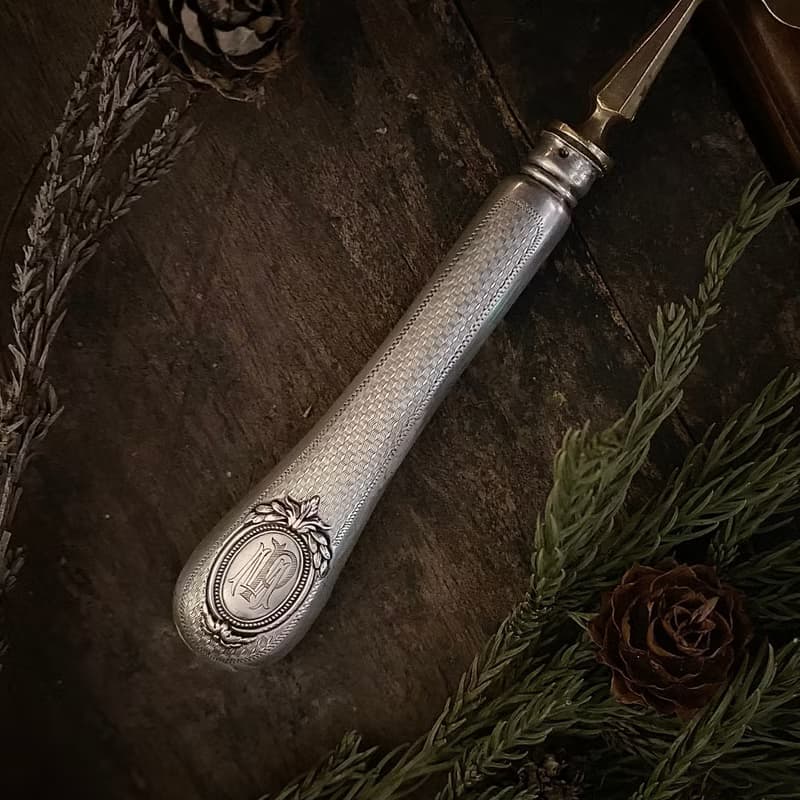 法國Napoléon III時期 訂製款扭索飾紋純銀柄蛋糕鏟