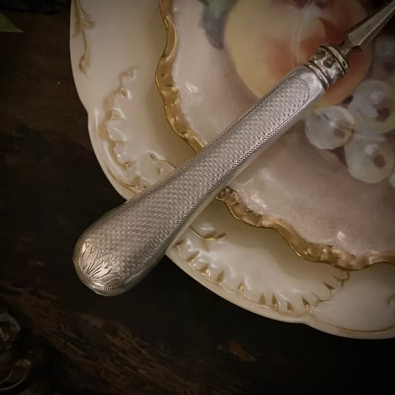 法國Napoléon III時期 訂製款扭索飾紋純銀柄蛋糕鏟