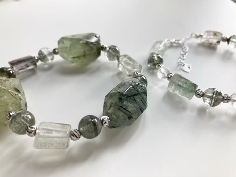 提升正財運/正能量 天然水晶 葡萄石x綠幽靈原石手鍊