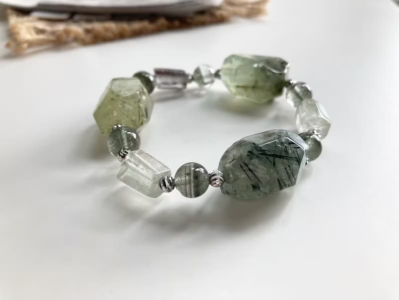 提升正財運/正能量 天然水晶 葡萄石x綠幽靈原石手鍊