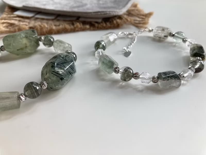 提升正財運/正能量 天然水晶 葡萄石x綠幽靈原石手鍊