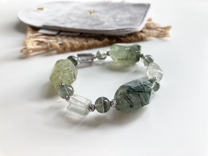 提升正財運/正能量 天然水晶 葡萄石x綠幽靈原石手鍊