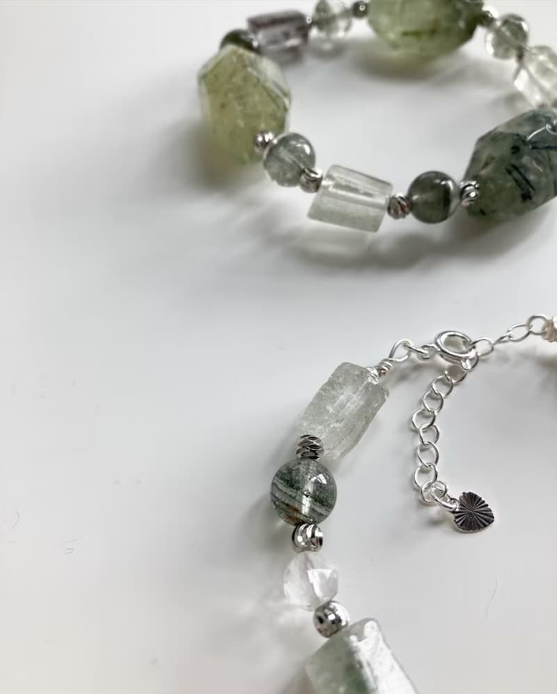 提升正財運/正能量 天然水晶 葡萄石x綠幽靈原石手鍊