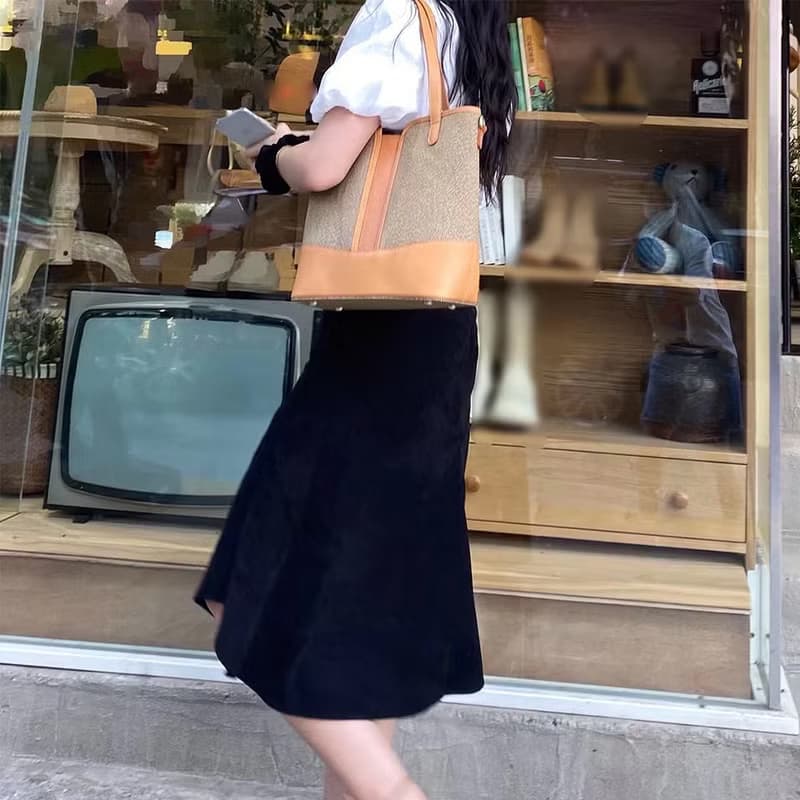 【歲末 7 折】休閒真皮+帆布大容量肩背包 手提托特包 兩用子母包