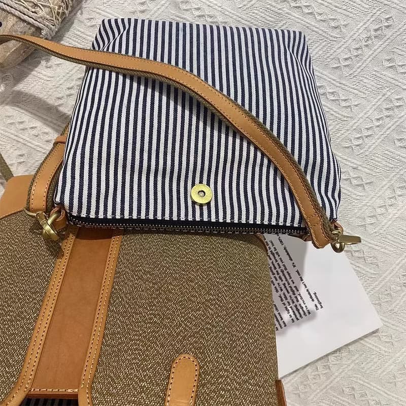 【歲末 7 折】休閒真皮+帆布大容量肩背包 手提托特包 兩用子母包