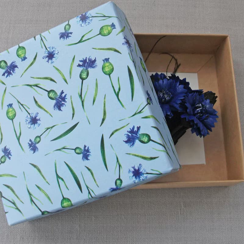 Leather brooch with a bouquet of cornflowers