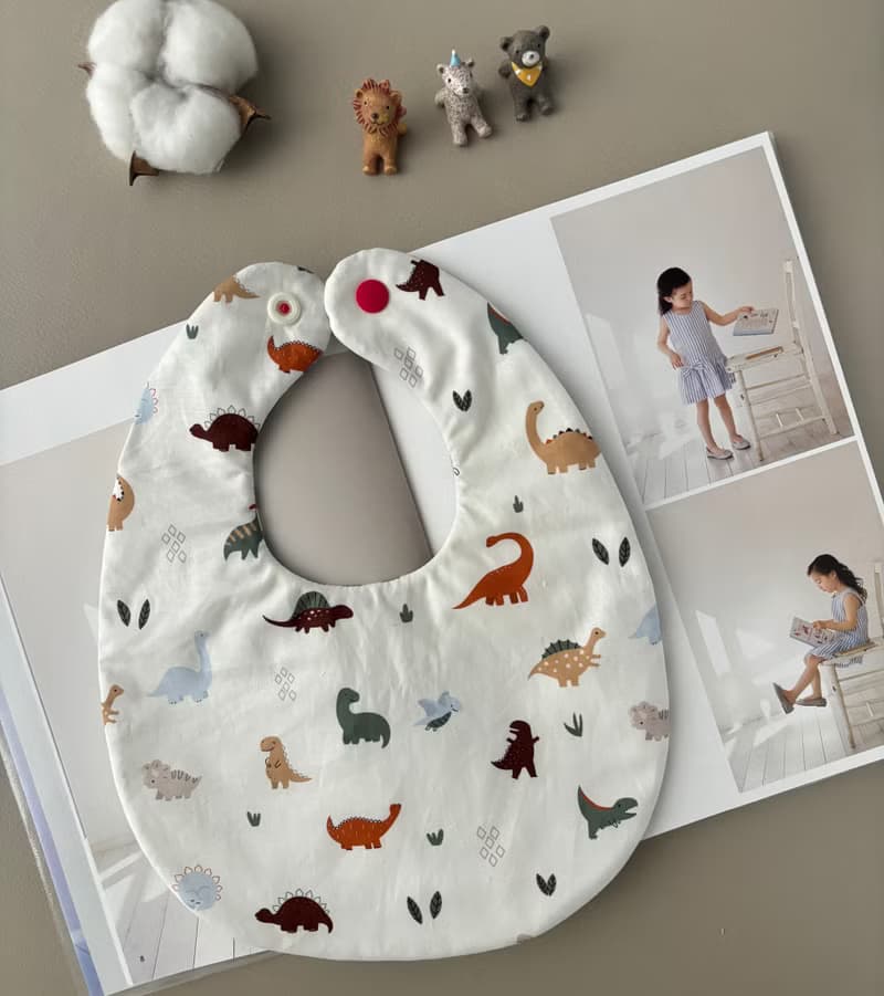 6重紗圍兜兜  散步小恐龍 口水巾 彌月禮  新生兒禮