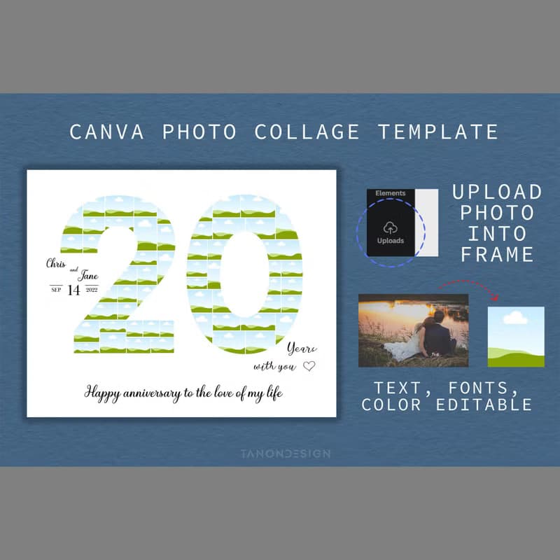 【數位】Number Photo collage Editable Canva Template, Anniversary Gift, Birthday Gift