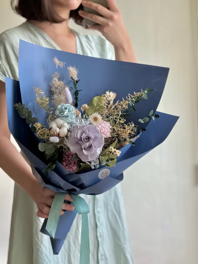 艸心—花園系列—科技藍 永生花束