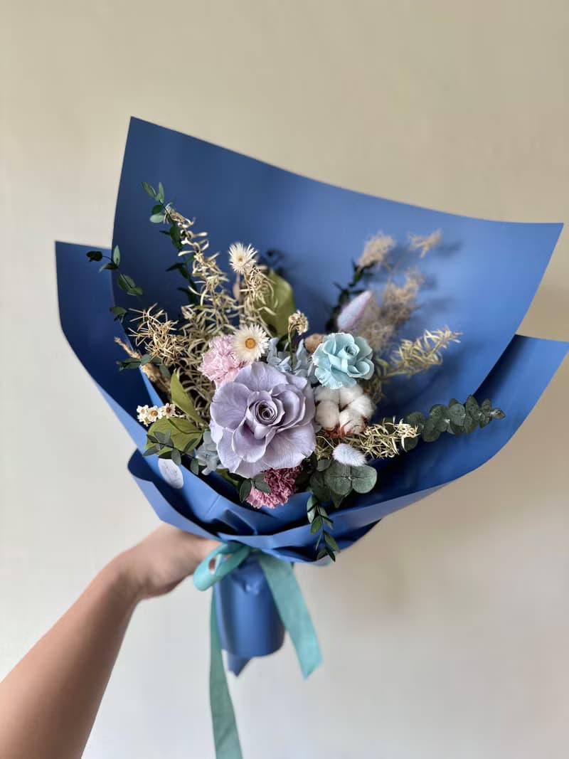艸心—花園系列—科技藍 永生花束