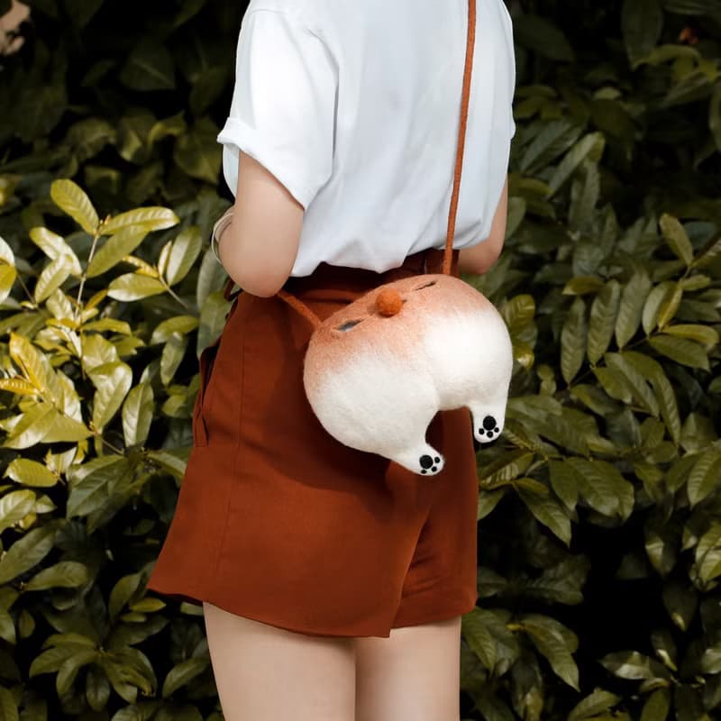軻人手工羊毛氈柯基屁屁小包斜挎單肩手提包激萌可愛女生包小清新