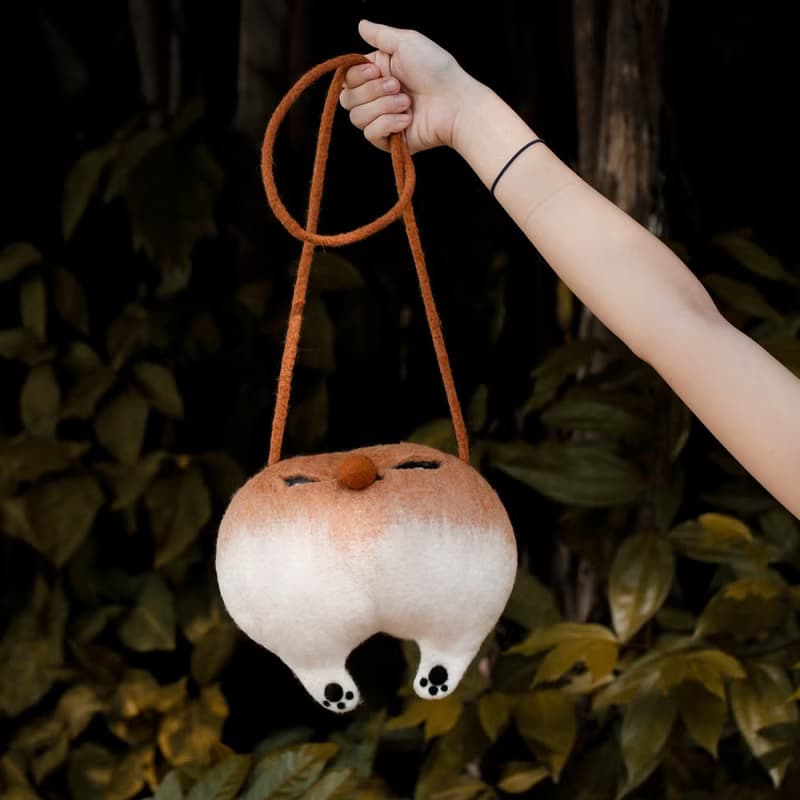 軻人手工羊毛氈柯基屁屁小包斜挎單肩手提包激萌可愛女生包小清新