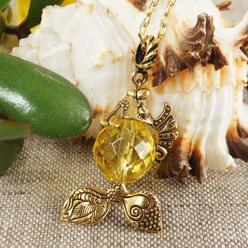 Gold Fish Yellow Czech Glass Fish Marine Maritime Pendant Necklace Woman Jewelry